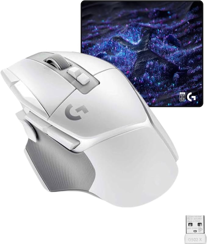 Logitech G502 X Lighstspeed Wireless Gaming Mouse + 10th Anniversary Mousepad Bundle - White