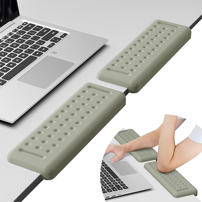 Leolee L-Shaped Desk Elbow Pads for Desk, Grey Memory Foam Arm Rest for Desk with Non-Slip Base, Ergonomic Desk Edge Cushion, Wrist Rest for Computer Keyboard, Typing, Office, Home (2 Piece)