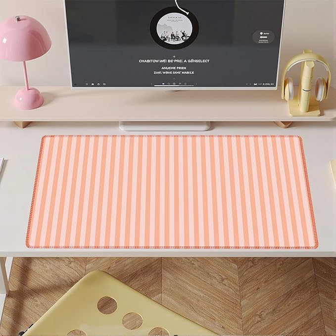 Orange Pink Striped Desk Mat Cute Pastel XXL Large Gaming Mouse Pad Desk Pad Kawaii Aesthetic Cozy Keyboard Laptop Computer Mat Home Office Decor for Women