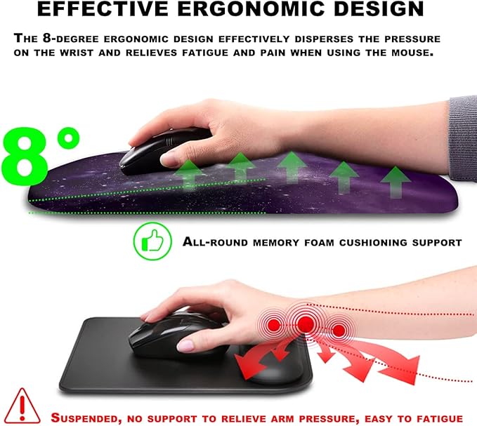 Mouse Pad Wrist Support, Ergonomic Mouse Pad with Massage Dot, Comfortable Computer Mouse Pad for Laptop, Wrist Rest Mousepad with Non-Slip PU Base for Office & Home, 12 x 8 in