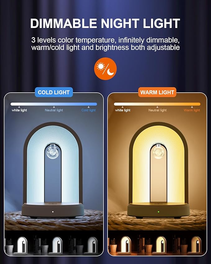 3-in-1 Night Light with Wireless Charger, Music Bedside Lamps with Bluetooth Speaker Phone Wireless Charger Touch Lamps for Nightstand Dimmable Table Lamp for Bedroom Desk Lamp Holiday Gifts