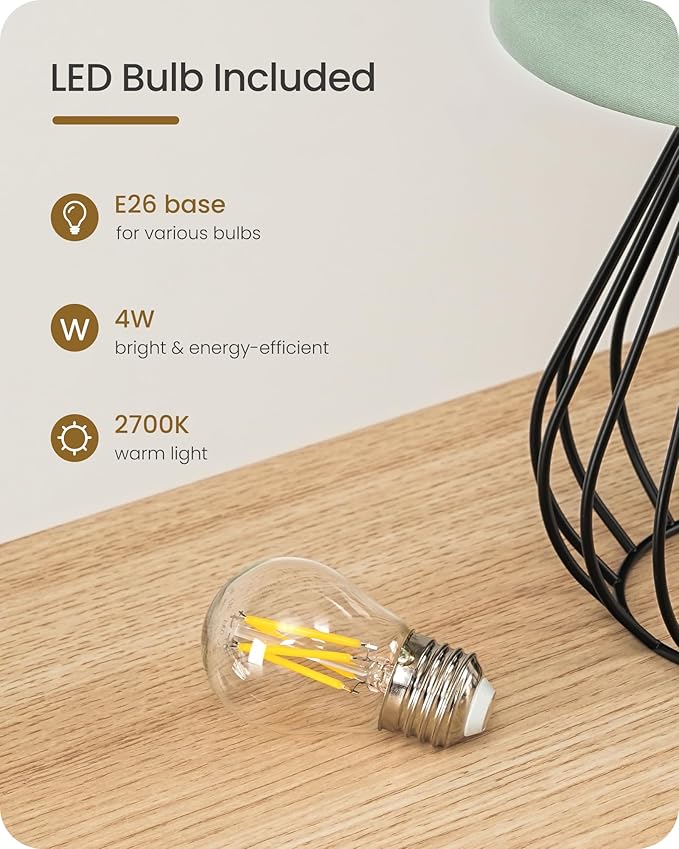 Green Table Lamp, Small Sage Green Lamp with Linen Shade & Black Metal Base, Modern Nightstand Lamp, 2700K LED Bulb Included, Cute Desk Lamp for Kids Room, Bedroom, Living Room, J06TL05
