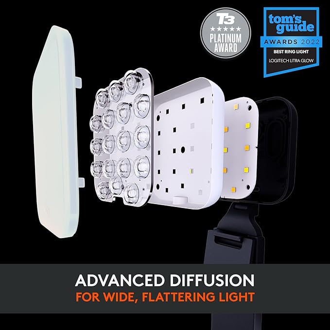 Logitech for Creators Litra Glow Premium LED Streaming Light with TrueSoft- Computer lighting for video conferencing, Zoom meetings, with adjustable mount and desktop app control for PC/Mac - Graphite