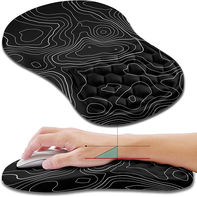 Hokafenle Ergonomic Mouse Pad Wrist Support, Wrist Rest Mousepad for Carpal Tunnel with Integrated Memory Foam Slope Massage Bulge (11.8x7.9 inch,Topographic Contour)
