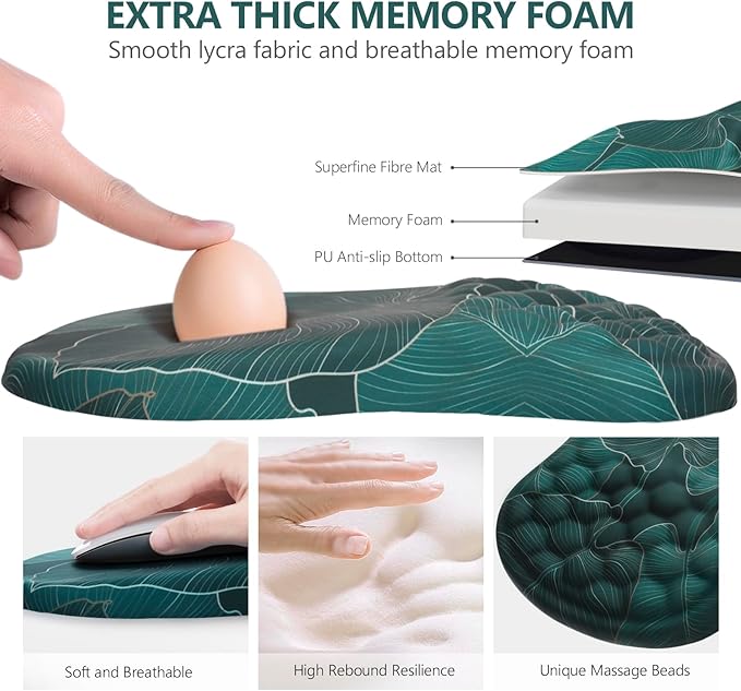 Mouse Pad Wrist Support, Ergonomic Mouse Pad with Wrist Rest, Comfortable Computer Mouse Pad for Laptop, Mousepad with Non-Slip PU Base Banana Leaf Green