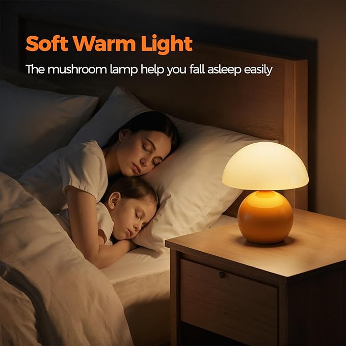 NIORSUN Mushroom Lamp Table Lamp for Bedroom, Portables Cordless Table Lamps Set of 2,Wireless lamp,Bedside Tables Touch for Living Room,Mini Mushroom 5200mAh Battery Operated Lamps Modern Orange