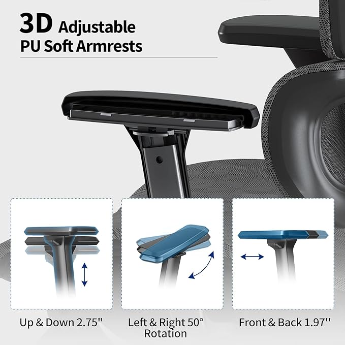 PatioMage Ergonomic Office Chair, Big and Tall Desk Chair with Adjustable Lumbar Support & Seat Depth, High Back Computer Chair, Swivel Mesh Chairs with Wheels for Home Office, Black