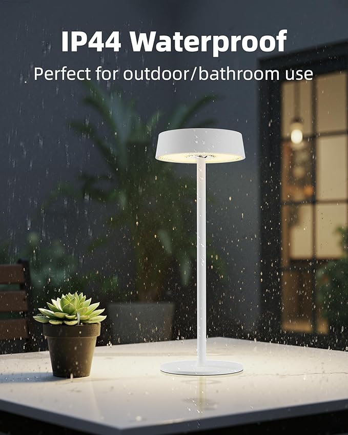 Cordless Lamp, RGB, Outdoor Waterproof, Dimmable Touch Control 3 Color Temperature, Battery Operated Portable, LED Memory Function, Rechargeable Table Lamp, Patio Dinning Restaurant Kitchen 1P White