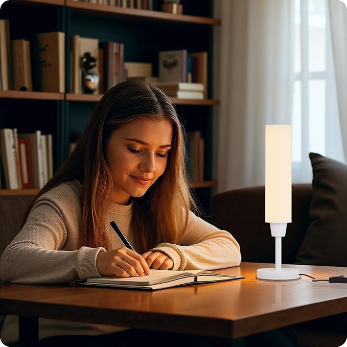 Table Lamp with Remote，Bedside Lamps for Night Stands, Nightstand Lamp with Adjustable Brightness (10%-100%) and Color Temperature (3000k-6000k),Small Lamp for Bedroom (White)