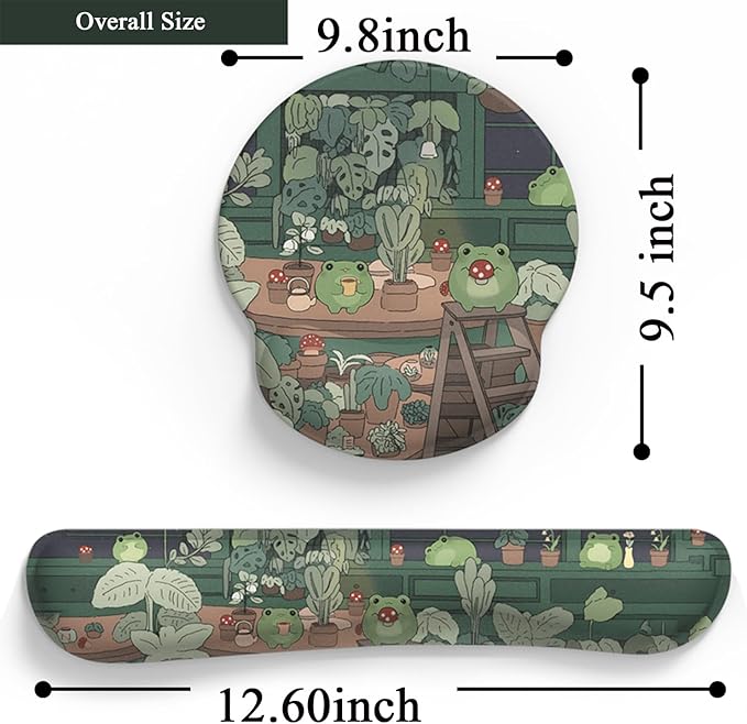 Cute Frog Mouse Pad with Wrist Rest Kawaii Green Decor Mat, Ergonomic Mouse Pad for Desk Computer Keyboard Laptop, Desk Decor Office Accessories for Girl Wrist Rest for Computer Keyboard.