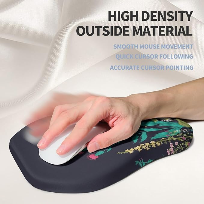 Ergonomic Raised Mouse Pad Wrist Support with Bilateral Slope Memory Foam Mousepad for Wrist Rest and Carpal Tunnel 11.8x7.9〃Midnight Flowers