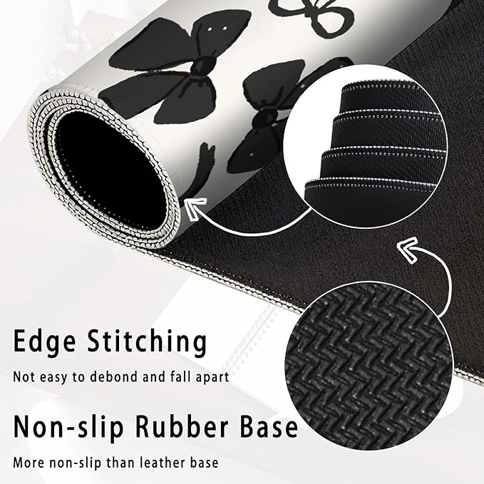 Coquette Black Bow Large Mouse Pad 31.5x15.7inch, Trendy Preppy Black White Bow Large Extended Computer Desk Mat Mousepad for Keyboard and Mouse, Girly Desk Accessories