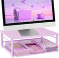 Small Laptop Stand for Desk, Monitor Stand, Office Desk Accessories, Computer Desktop Stand with Drawer for Home, Office, School (Purple)
