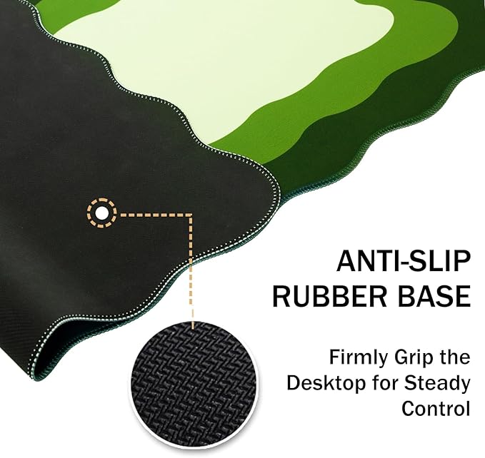 L-SPOUTTO Green Mouse Pad,Cute Desk Mat XXL Large Scalloped Gaming Mousepad,35.4x15.7in Non-Slip Rubber Base Keyboard Pad Waterproof Desktop Mat for Laptop Computer Work Game Home Office-Green