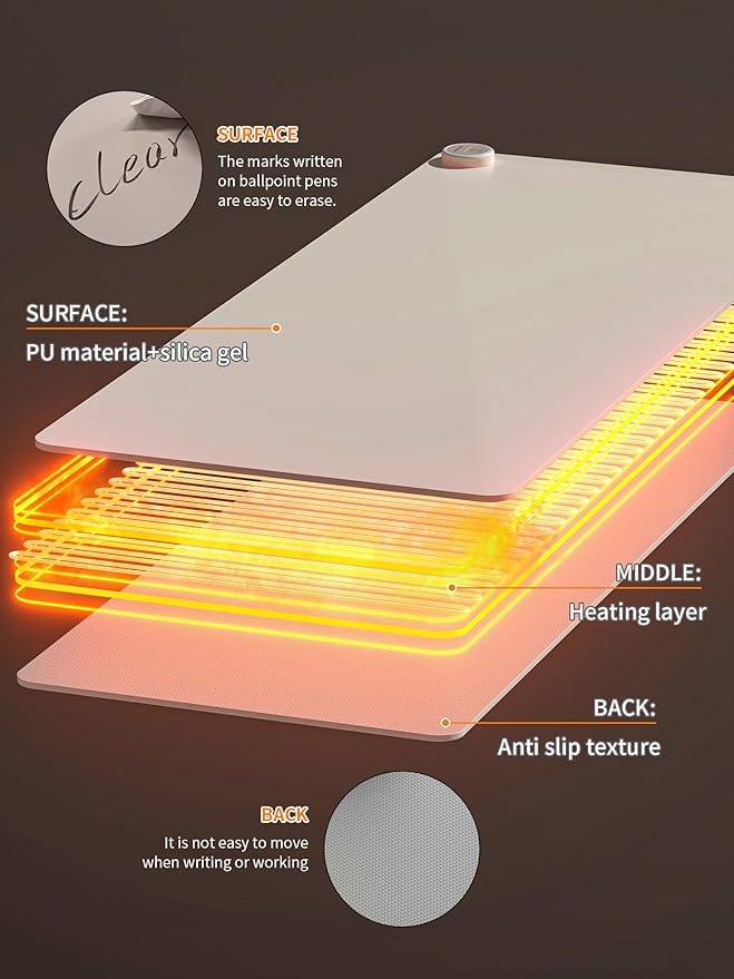 Heated Desk Pad 31.5×13 Inch - 3-Speed Touch Control Large Heated Mouse Mat with 3-Hour Auto Shut-Off, Non-Slip Silicone Eye Protection Warm Desk Mat for Office and Home (Light Gray)