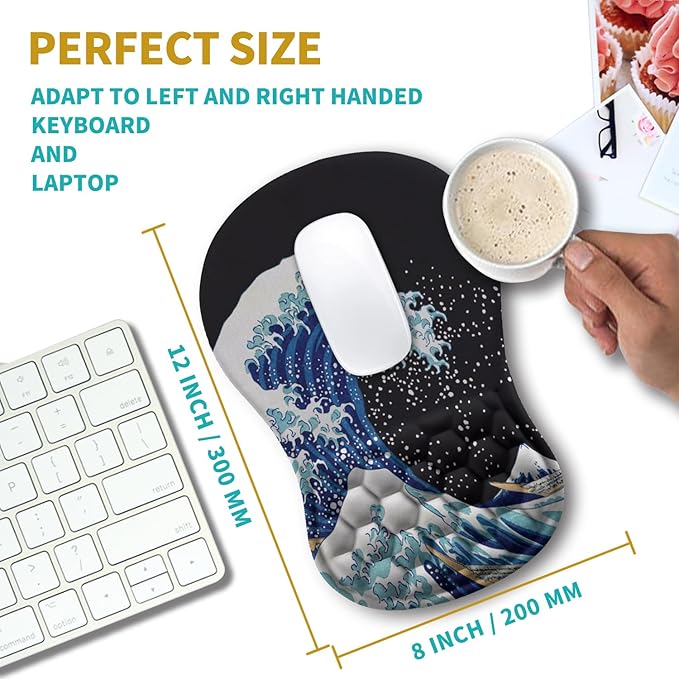 Hokafenle Ergonomic Mouse Pad Wrist Support, Wrist Rest Mousepad for Carpal Tunnel with Integrated Memory Foam Slope Massage Bulge (11.8x7.9 inch,Sea Wave)