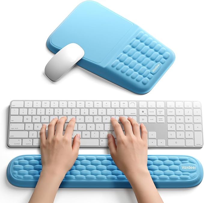 Vaydeer Wrist Rest for Computer Keyboard & Mouse Pad Set – Blue, Ergonomic Memory Foam Wrist Support, Non-Slip Keyboard Wrist Rest & Soft Mouse Pad for Typing Comfort & Wrist Pain Relief