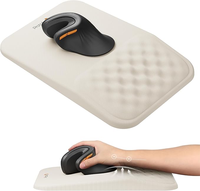 ProtoArc MP50 Ergonomic Mouse Pad with Wrist Rest, MP50 Mousepad with Massage Design, Soft Memory Foam and Non-Slip PU Base for Desk, Home, Office, 12x8 Inches, Beige