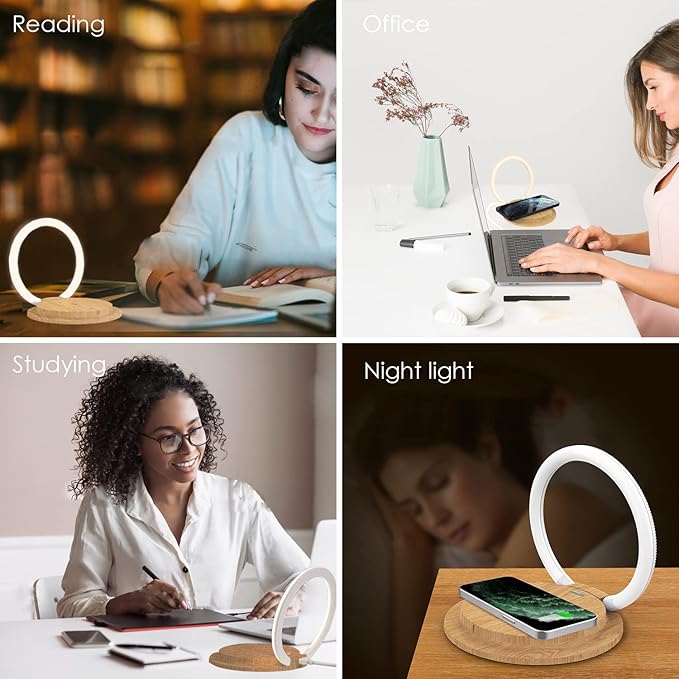 NENRENT LED Table Lamp with Charging Solution - Adjustable Bedside Desk Lamp with Touch Control, 3 Brightness Levels, Eye-Caring Reading Night Light for Bedroom, Living Room, Home & Office