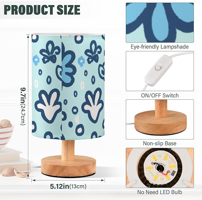 Flower LED Table Lamp, Bedside Lamp with Linen Lampshade, Flicker-Free Eye Care USB Plug in Nightstand Lamp, for Bedroom and Office