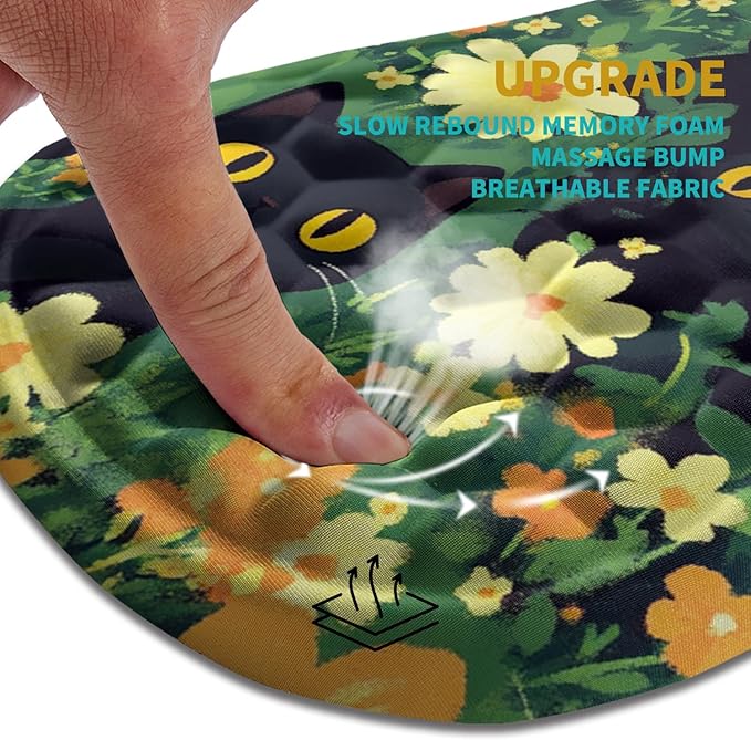 Hokafenle Ergonomic Mouse Pad Wrist Support, Wrist Rest Mousepad for Carpal Tunnel with Integrated Memory Foam Slope Massage Bulge (11.8x7.9 inch,Cute Cat)