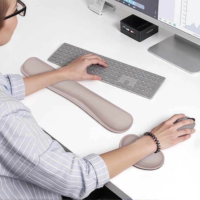 Wrist Rest for Computer Keyboard and Mouse, Ergonomic Design Wrist Support Pad for Keyboard, Soft Memory Foam Desk Pads Support Hand and Arm Easy Typing & Comfort, 2 Piece Pad, Cream Pink