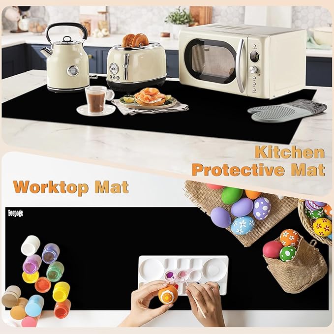 49.2" x 15.7" Large Silicone Mat for Kitchen Counter Protector, Cuttable Silicon Countertop Protector Mat Heat Resistant Mats for Countertop, Cut to Fit Placemat Ship Roll by Foepoge, Black