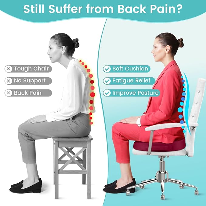 Office Chair Seat Cushion, Cooling Gel Enhanced Memory Foam Cushion for Long Sitting - Back, Coccyx & Tailbone Support Pillow - for Office, Gaming, Car, Wheelchair - Red, X-Large