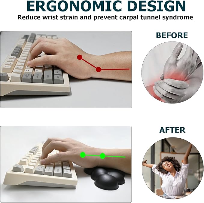 Cloud Wrist Rest Keyboard, PU Leather Memory Foam Wrist Rest for Computer Keyboard, Ergonomic Keyboard Wrist Rest Pad and Cute Mouse Wrist Rest for Gaming, Office, Computer, Typing, Black