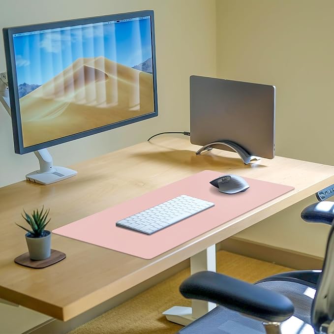 Leather Desk Pad Mat, Pink Computer Desk Mat Non-Slip, PU Large Mouse Pad for Desk, 31.5" x 15.7" Mouse Pad Waterproof Keyboard Mat for Office/Home/Decor