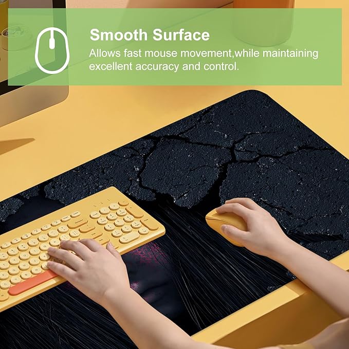 Desk Mat, XXL Extended Gaming Pad for Desktop, 35x16 Inches Horror Theme Figure Breaking Through Wall, Large Non-Slip Vegan Leather Surface with Stitched Edges, Keyboard Mouse Mat for Home Office
