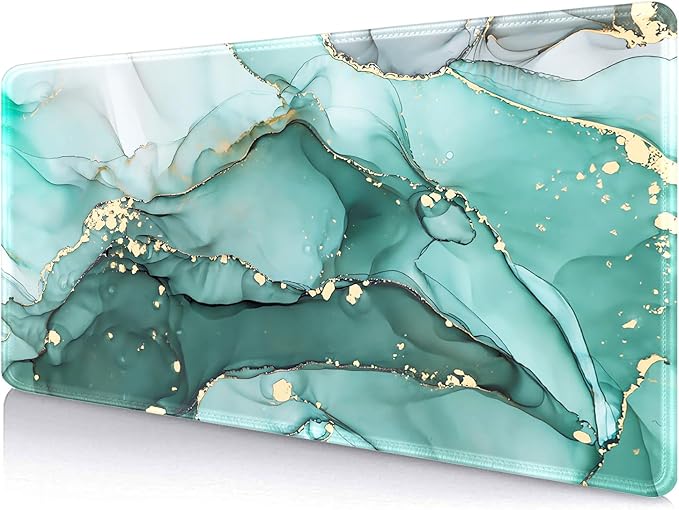 IMAYONDIA Teal Turquoise Marble Desk Mat, Abstract Swirls Cute Desk Pad, Modern Green Ink Art Large Gaming Mouse Pad Mousepad for Desks, Aesthetic Desktop Laptop Mat, Gift for Women Men