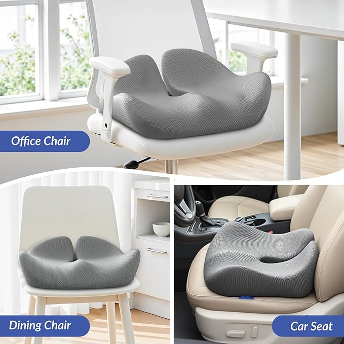 ZIKEE Pioneering Seat Cushion for Pressure Relief, Ergonomic Office Chair Cushion for Coccyx, Back & Lumbar Support, High-Density Memory Foam Car Seat Cushion with Anti-Slip Base