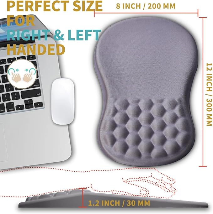 Hokafenle Ergonomic Mouse Pad Wrist Support with Massage Design, Wrist Rest Mousepad with Memory Foam&Non-Slip PU Base, Mouse Pads for Wireless Mouse & Desk (12x8 inch,Light Purple Gray)