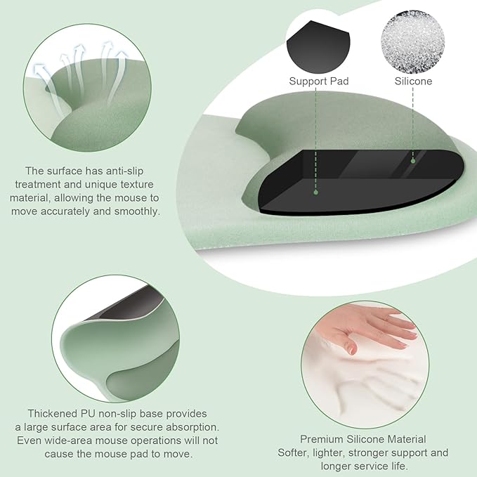 MOSISO Wrist Rest Support for Mouse Pad&Keyboard Set, Circle Curved Ergonomic Mousepad&Coaster Non-Slip Base Home/Office Wrist Support&Easy Typing Pad with Soft Cloth&Silicone Lining, Antique Green