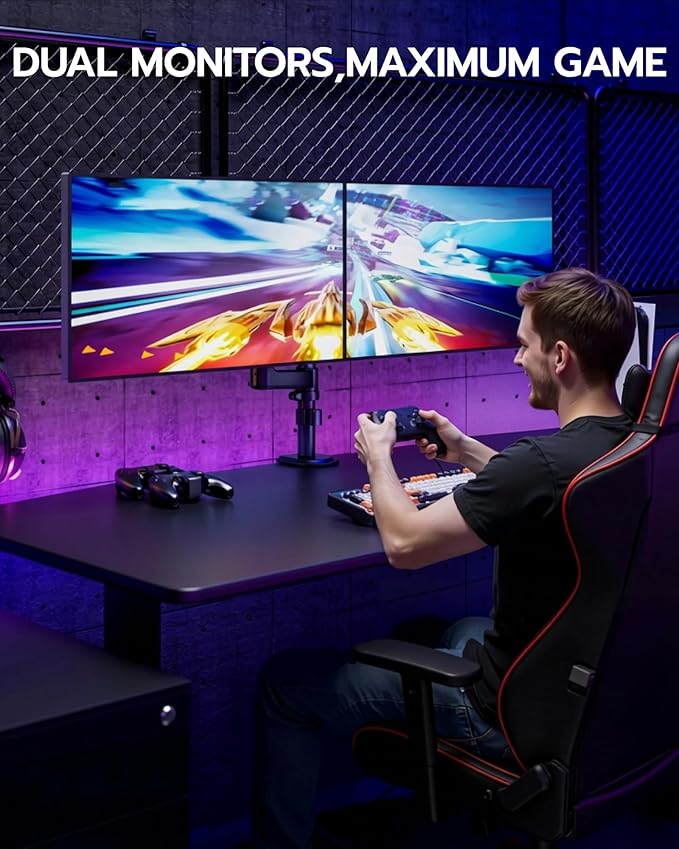 ARES WING Dual Monitor Mount - Ultrawide Monitor Arm for 40 34 32 27 Inch Heavy Duty Curved Screen Up to 26.4 lbs with Clamp/Grommet Desk Mount, 75/100 Vesa Mount, Black