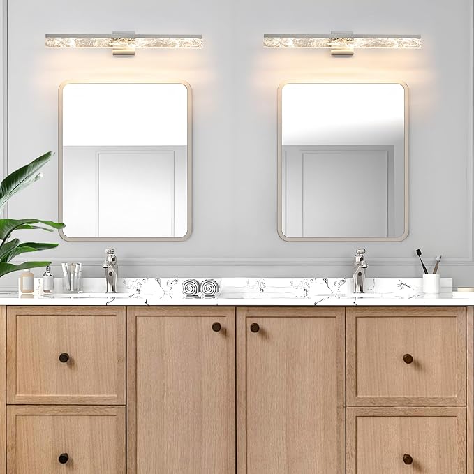 Bathroom Light Fixtures Over Mirror, 32 Inch Brushed Nickel Vanity Lights for Bathroom, 24W Dimmable LED Modern Vanity Lighting Fixtures for Living Room Paintings 3000K