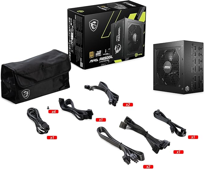MSI MAG A650GL, Fully Modular Compact Gaming 650W Power Supply, 80+ Gold, ATX PSU, 10 Year Warranty