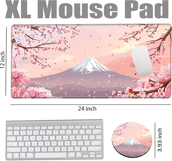 Gaming Mouse Pad Cherry Blossom Desk Mat Sakura Mousepad XL Desk Pad 24x12 Computer Mat Large Mouse Pads for Wireless Mouse Office Laptop Accessories Gift