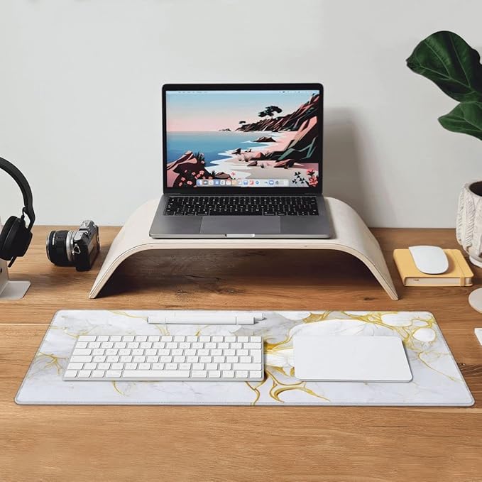 Desk Pad,Office Desk Mat 31.5"×11.8" Large Gaming Mouse Pad,Extended Computer Mouse Pad,Waterproof Thick Big Mouse Pads with Non-Slip Rubber Base Office Home White Gold Marble Flower