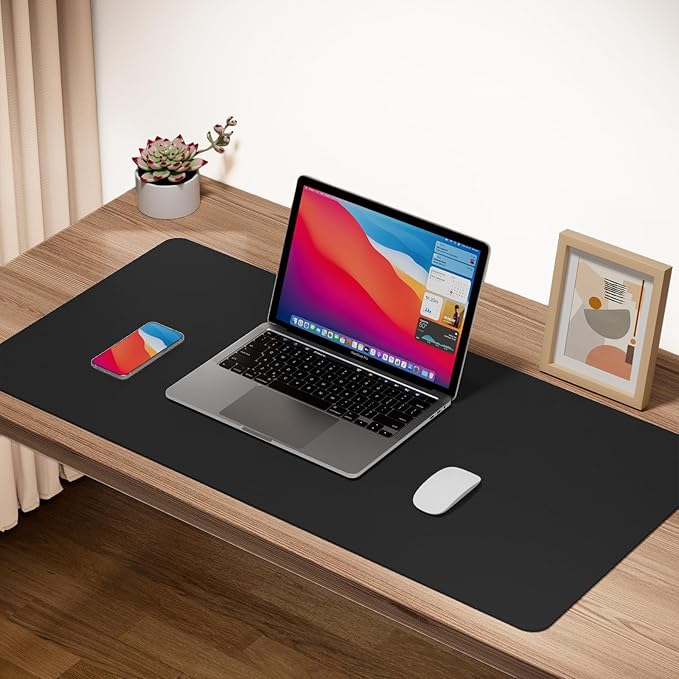 Boutilon Leather Desk Pad Protector,Non-Slip Mouse Pad,Laptop Desk Pad,Office Mouse Mat,Waterproof Leather Desk Blotter,Desk Writing Pad for Office and Home,Laptop Blotter (XL-Black,35.4"x 15.7")