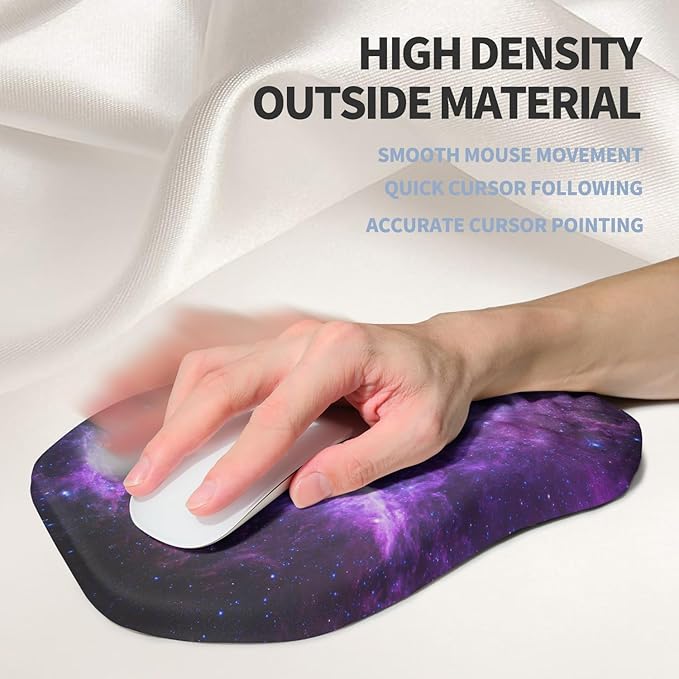 Ergonomic Raised Mouse Pad Wrist Support with Bilateral Slope Memory Foam Mousepad for Wrist Rest and Carpal Tunnel 11.8x7.9〃Galaxy