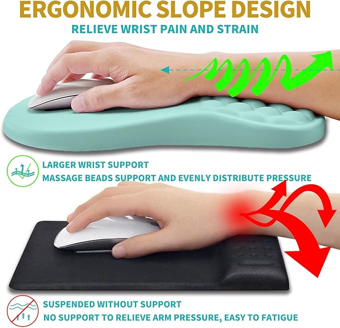 Hokafenle 2 in 1 Ergonomic Mouse Pad Wrist Support & Wrist Rest for Computer Keyboard Set, with Memory Gel Massage Bulge Design (2In1 Set, Light Blue)