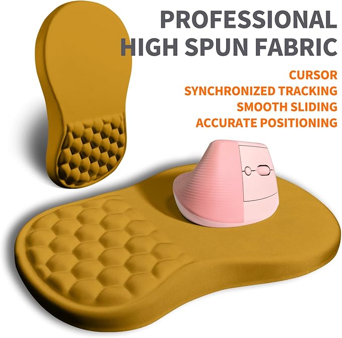 Ergonomic Joint Wrist Support Mouse Pad with Memory Foam Cushion Massage Bump, Carpal Tunnel Mousepad Slope Design for Wrist Rest, 11.8x7.9 in, Goldenrod