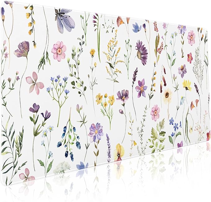 Pretty Flowers Mouse Pad XXL Cute Floral Chic Plant Spring Summer Extended Table Mat 90X40 CM Non-Slip Rubber Base Stitched Edge Large Mousepad for Gaming Laptop Computer Desk Top 35.4×15.7 Inch