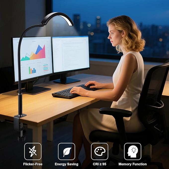 Professional Half Moon LED Desk Light for Nail Techs & Artists – Flexible Gooseneck Lamp with Clamp, 3 Color Modes & 5 Brightness Levels for Manicure, Tattoo, Beauty Work