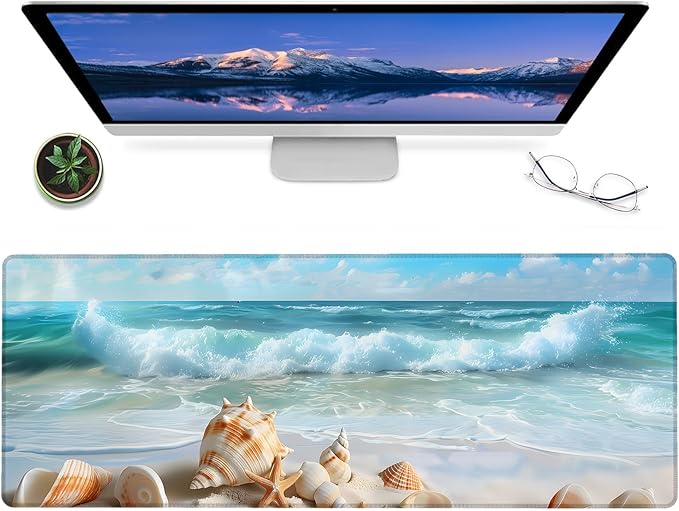 Nautical Coastal Gaming Mouse Pad,12x31.5in Non-Slip Rubber Beach Desk Mat,Large Extended Mousepad for Office Home Laptop,Mice Pads Gifts,Game Lover Deskmat Decor (Starfish Seashell)