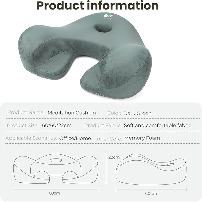 Meditation Cushion & Yoga Seat for Meditation - Cross Leg Floor Cushion for Meditator at Home, Ergonomic Comfortable Memory Foam Zafu Relieves Numbness Tailbone & Hip Pain from Long Sitting.