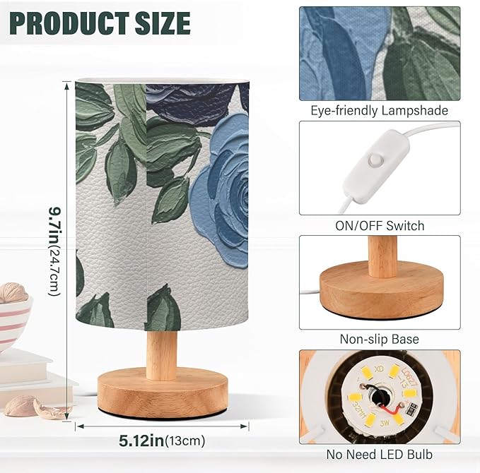 Flower LED Table Lamp, Bedside Lamp with Linen Lampshade, Flicker-Free Eye Care USB Plug in Nightstand Lamp, for Bedroom and Office