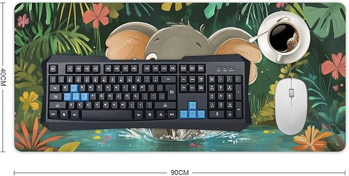 Large Ergonomic Gaming Mouse Pad Playful Baby Elephant - Fun Safari Animal Theme with Non-Slip Base Water-Resistant Surface and Stitched Edges 40x90cm
